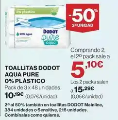 Hipercor Dodot - toallitas aqua pure 0% plástico oferta