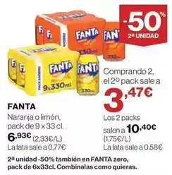 Hipercor Fanta - naranja o limón oferta