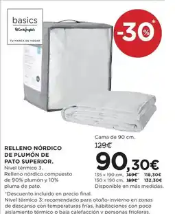 Hipercor Relleno nordico de plumón de pato superior oferta