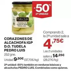 El Corte Inglés Pedro luís - corazones de alcachofa igp d.o. tudela oferta