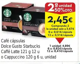 FROIZ Café cápsulas Dolce Gusto Starbucks Caffé Latte o Cappuccino oferta