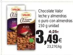 FROIZ Chocolate Valor leche y almendras Oo puro con almendras oferta