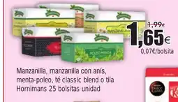 FROIZ Manzanilla, manzanilla con anís, menta-poleo, té classic blend o tila Hornimans 25 bolsitas unidad oferta