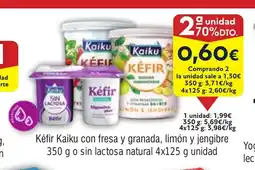 FROIZ Kéfir Kaiku con fresa y granada, limón y jengibre o sin lactosa natural oferta