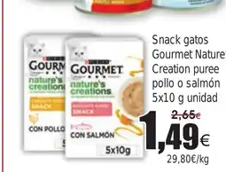 FROIZ Snack gatos Gourmet Nature's Creation puree pollo o salmón oferta