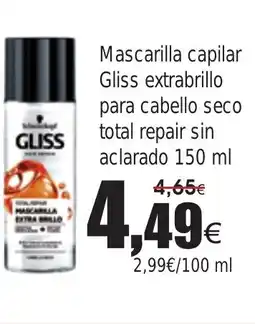 FROIZ Mascarilla capilar Gliss extrabrillo para cabello seco total repair sin aclarado oferta