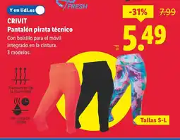 Lidl CRIVIT Pantalón pirata técnico oferta