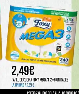Claudio FOXY Papel de cocina mega 3 2=6 unidades oferta