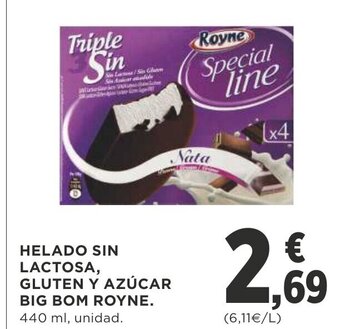 Supercor Helado Sin Lactosa, Gluten Y Azucar Big Bom Royne 440ml oferta