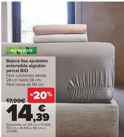 Carrefour Bio - bajera lisa ajustable extensible algodon percal oferta
