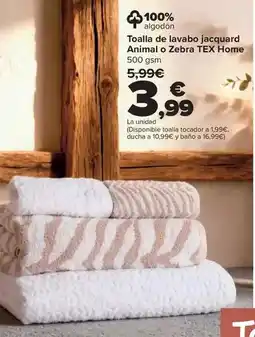 Carrefour Tex home - toalla de lavabo jacquard animal o zebra oferta