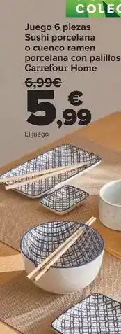Carrefour Carrefour home - juego 6 piezas sushi porcelana o cuenco ramen porcelana con palillos oferta