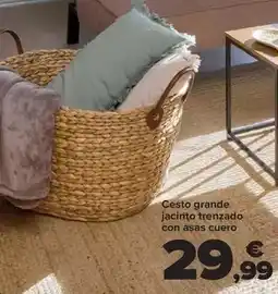 Carrefour Cesto grande jacinto trenzado con asas cuero oferta
