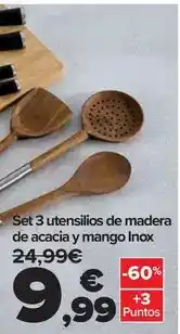 Carrefour Set 3 utensilios de madera de acacia y mango inox oferta