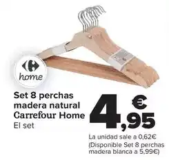 Carrefour Carrefour home - set 8 perchas madera natural oferta