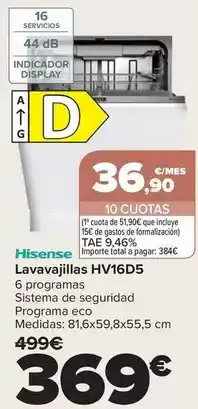 Carrefour Hisense - lavavajillas hv16d5 oferta