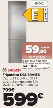 Carrefour Bosch - frigorifico kgn39vieb oferta
