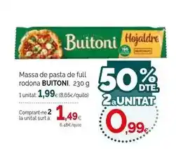 Condis Buitoni - massa de pasta de full rodona oferta
