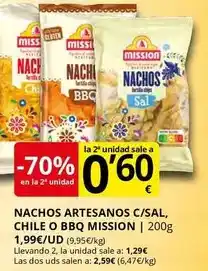 Supermercados MAS Mission - nachos artesanos c/sal, chile o bbq oferta