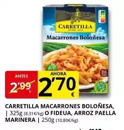 Supermercados MAS Carretilla - macarrones bolonesa, o fideua, arroz paella marinera oferta