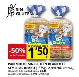 Supermercados MAS Bimbo - pan molde sin gluten blanco o semillas oferta