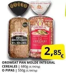 Supermercados MAS Oroweat - pan molde integral cereales o pipas oferta