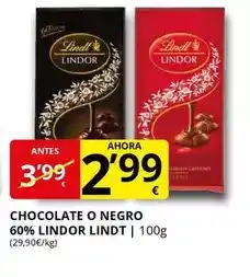 Supermercados MAS Lindt - chocolate o negro 60% lindor oferta