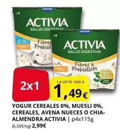 Supermercados MAS Activia - yogur cereales 0%, muesli 0%, cereales, avena nueces o chia- almendra oferta