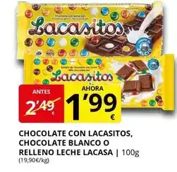 Supermercados MAS Lacasa - chocolate con lacasitos, chocolate blanco o relleno leche oferta