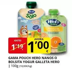 Supermercados MAS Hero - gama pouch nanos o bolsita yogur galleta oferta