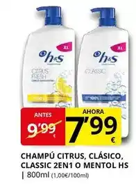 Supermercados MAS H&s - champu citrus, clasico, classic 2en10 mentol hs oferta
