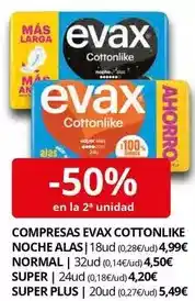 Supermercados MAS Evax - compresas cottonlike noche alas oferta