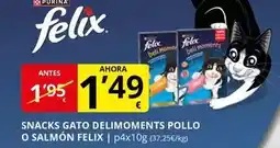 Supermercados MAS Purina - snacks gato deli moments pollo o salmon felix oferta
