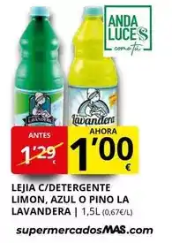 Supermercados MAS Anda - lejia c/detergente limon, azul o pino la lavandera oferta