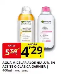 Supermercados MAS Garnier - agua micelar aloe hialur, en aceite o clasica oferta