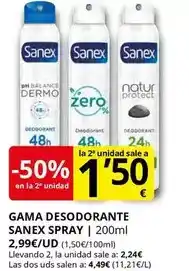 Supermercados MAS Sanex - gama desodorante spray oferta