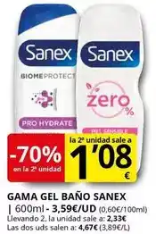 Supermercados MAS Sanex - gama gel bano oferta
