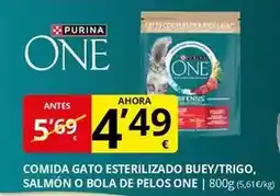 Supermercados MAS Purina - comida gato esterilizado buey/trigo, salmon o bola de pelos one oferta