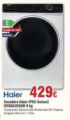FROIZ Haier - secadora ipro series3 hd9029391819 oferta