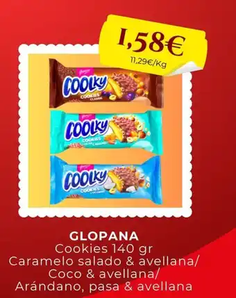 GLOPANA Cookies 140 gr Caramelo salado & avellana/ Arándano, pasa & avellana
