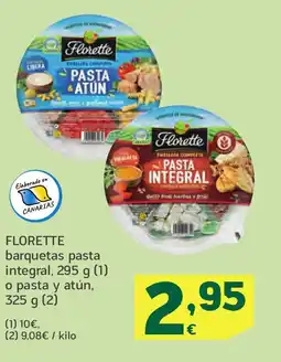 HiperDino FLORETTE barquetas pasta integral, o pasta y atún oferta