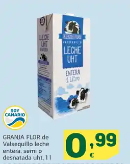 HiperDino GRANJA FLOR de Valsequillo leche entera, semi o desnatada uht, oferta