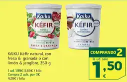 HiperDino KAIKU Kéfir natural, con fresa & granada o con limón & jengibre, oferta