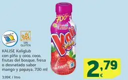 HiperDino KALISE Kaliglub con piña y coco, coco, frutas del bosque, fresa o desnatado sabor mango y papaya, oferta