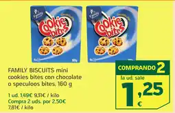 HiperDino FAMILY BISCUITS mini cookies bites con chocolate o speculoos bites, oferta