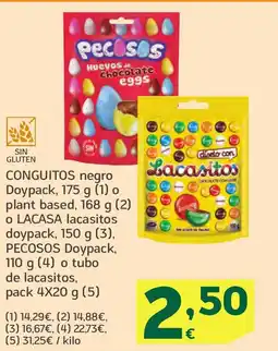 HiperDino CONGUITOS Negro doypack,o plant based,o lacasa lacasitos doypack pecosos doypack, o tubo de lacasitos, oferta