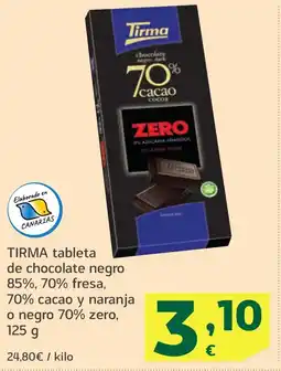 HiperDino TIRMA tableta de chocolate negro 85%, 70% fresa, 70% cacao y naranja o negro 70% zero, oferta