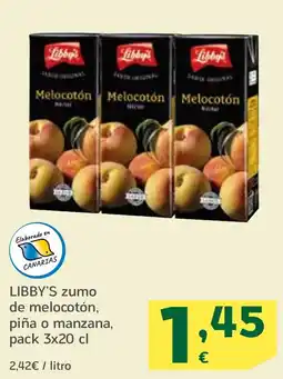 HiperDino LIBBY'S zumo de melocotón, piña o manzana oferta