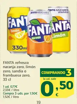 HiperDino FANTA refresco naranja zero, limón zero, sandía o frambuesa zero, oferta