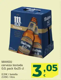 HiperDino MAHOU cerveza tostada 0,0, oferta